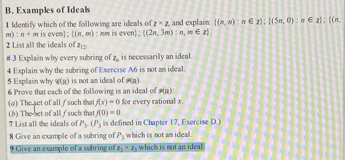 Solved B. Examples of Ideals 1 Identify which of the | Chegg.com