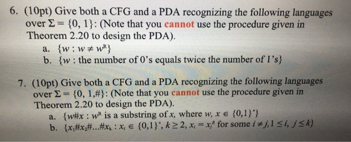 6 10pt Give Both A Cfg And A Pda Recognizing Th Chegg Com