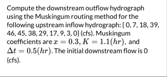 Solved Compute the downstream outflow hydrograph using the | Chegg.com
