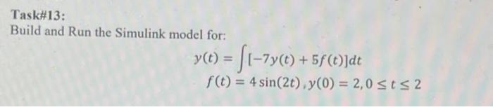 Solved Task#13: Build and Run the Simulink model for: y(t) = | Chegg.com