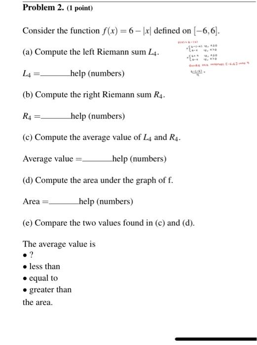 Solved Consider the function f(x)=6−∣x∣ defined on [−6,6].