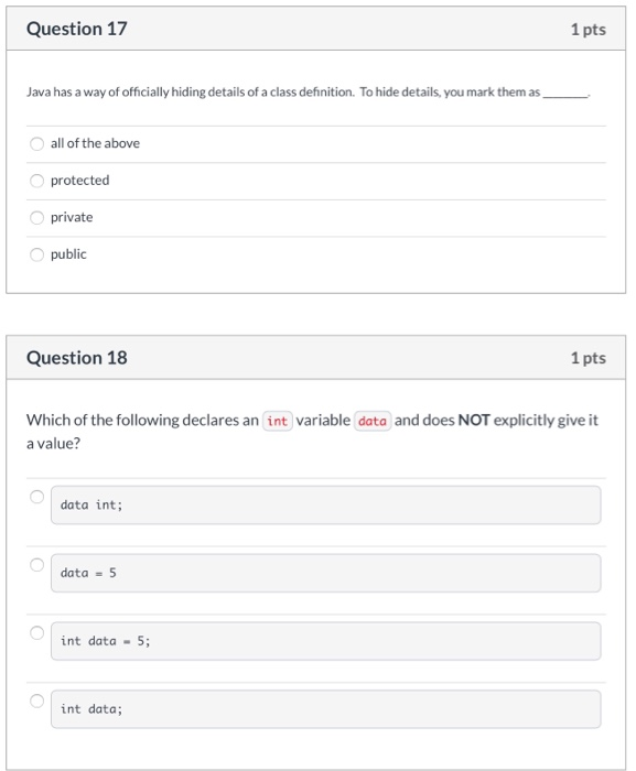 Solved Question 13 1 pts Given the following method: in) { | Chegg.com