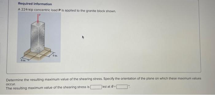 Solved Required information A 224 kip concentric load P is Chegg