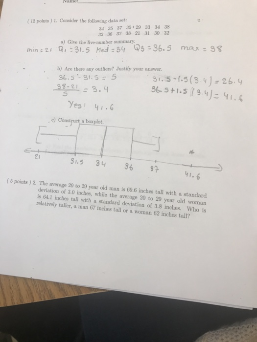Solved Name: ( 12 points ) 1. Consider the following data | Chegg.com