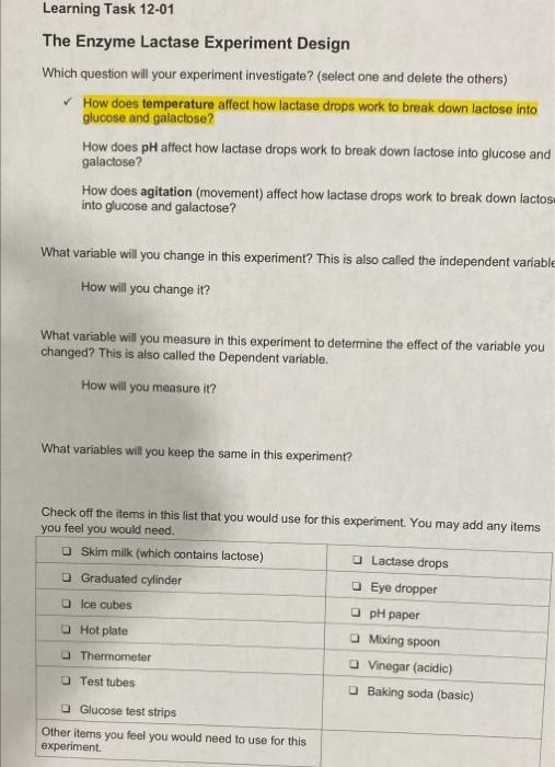 experiment lactase enzyme