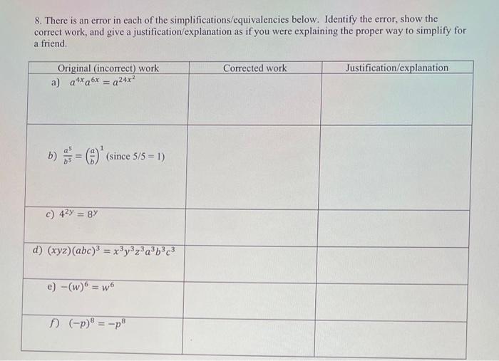 Solved 8. There is an error in each of the | Chegg.com