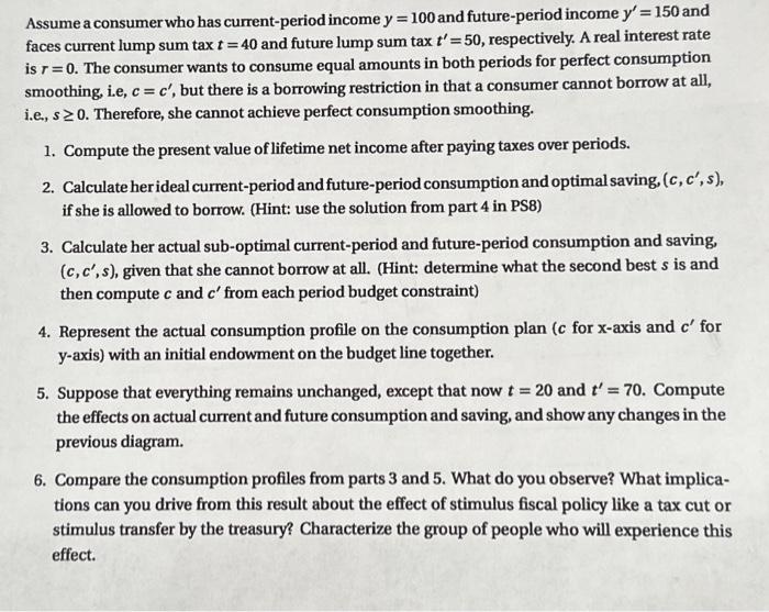 Solved Assume a consumer who has current-period income y=100 | Chegg.com