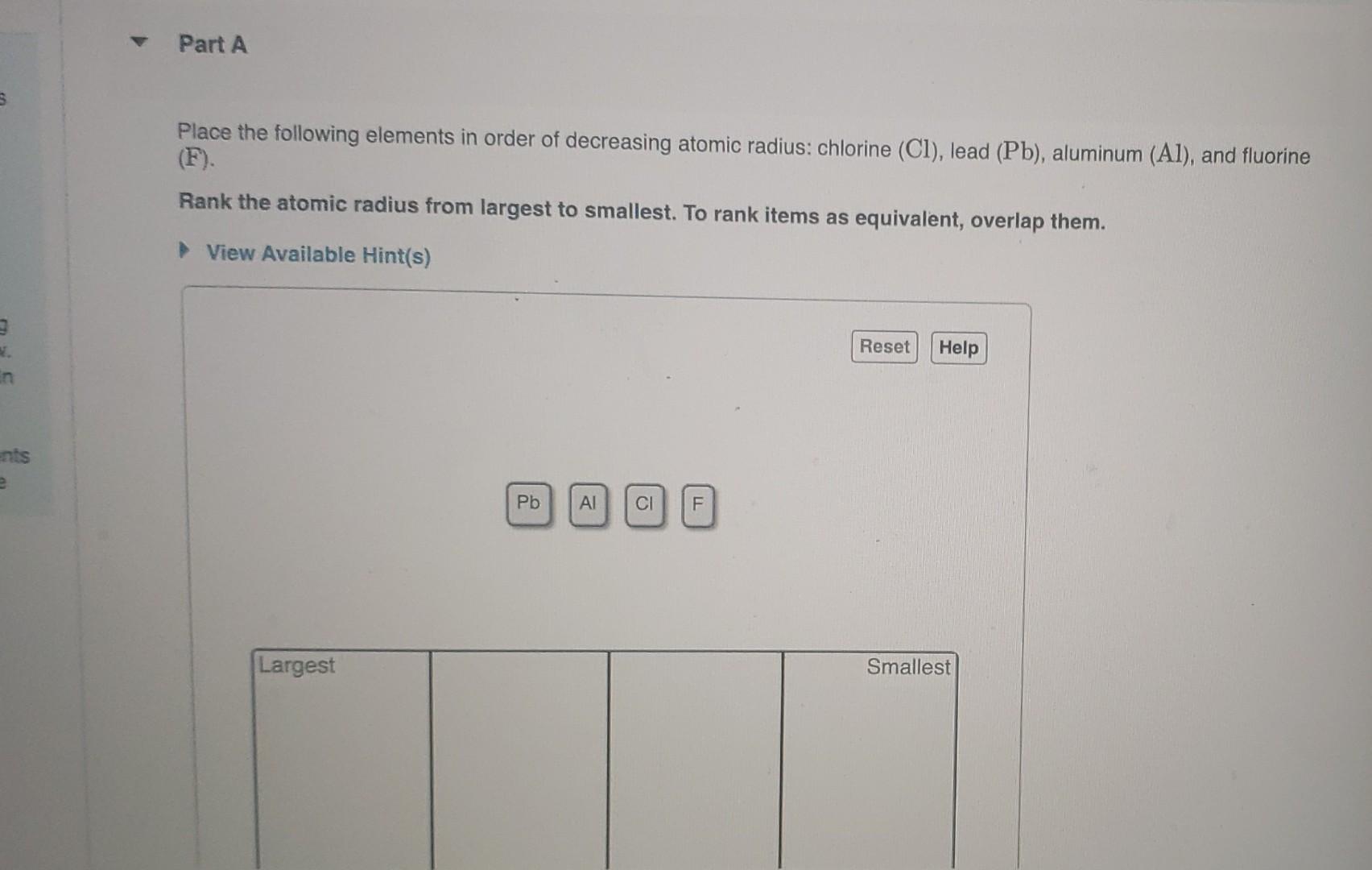 Solved Place The Following Elements In Order Of Decreasing | Chegg.com