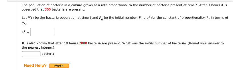 Solved The population of bacteria in a culture grows at a | Chegg.com