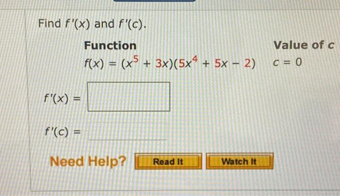 Solved Find F X And F C Function F X X5 3x 5x4