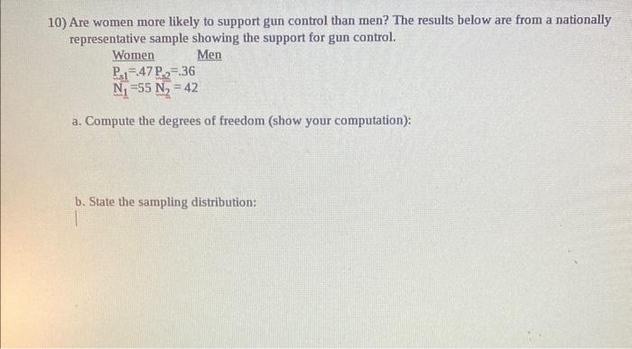 Solved 10) Are women more likely to support gun control than | Chegg.com