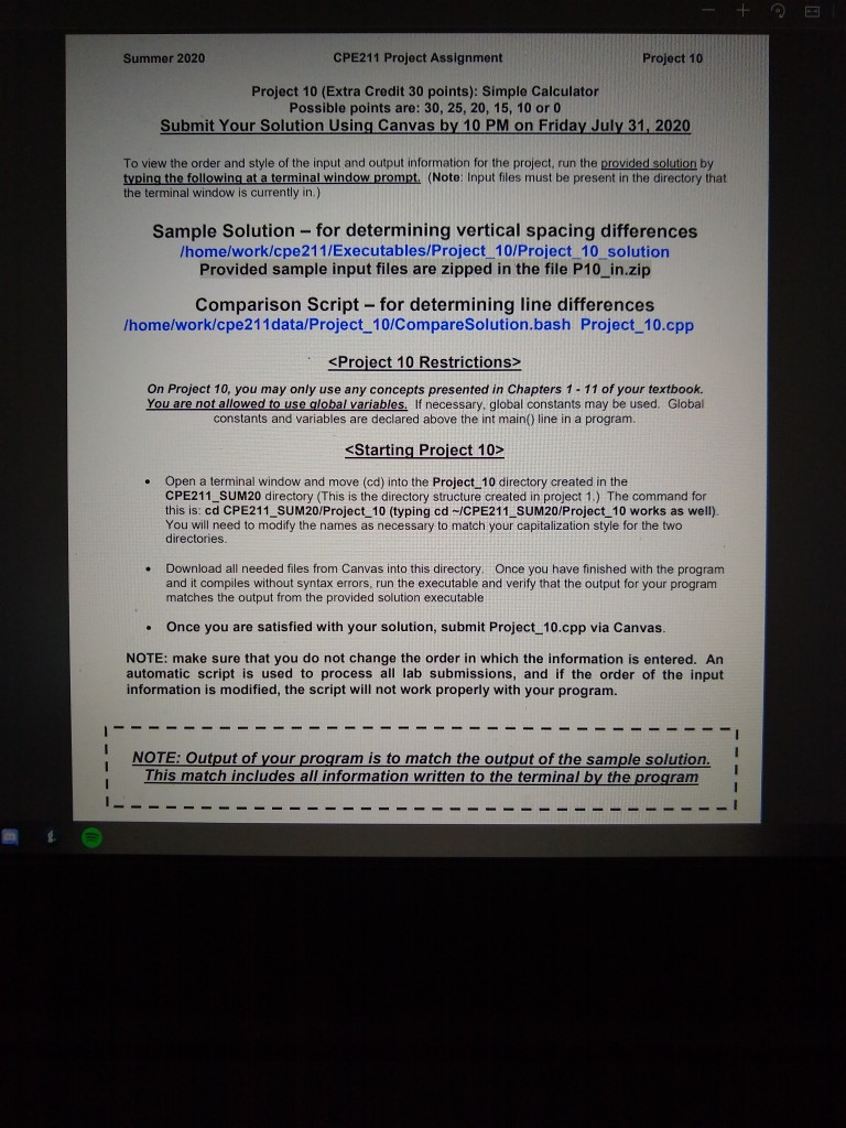 Summer 2020 CPE211 Project Assignment Project 10 | Chegg.com