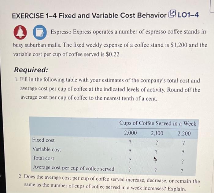 Solved Espresso Express operates a number of espresso coffee Chegg