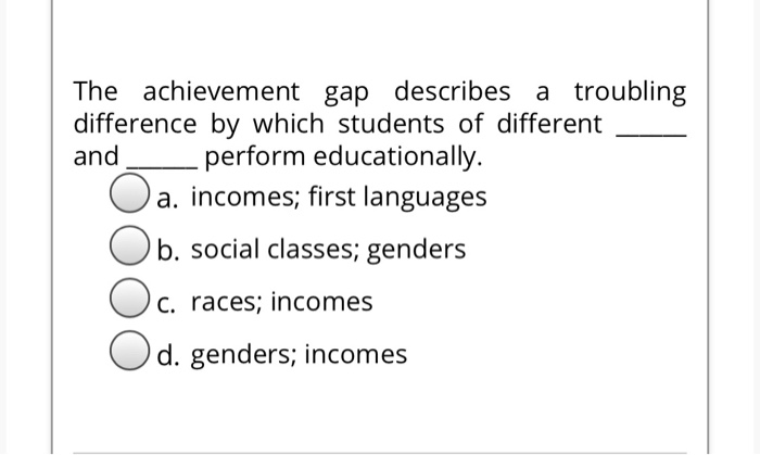 Solved The Achievement Gap Describes A Troubling Difference | Chegg.com