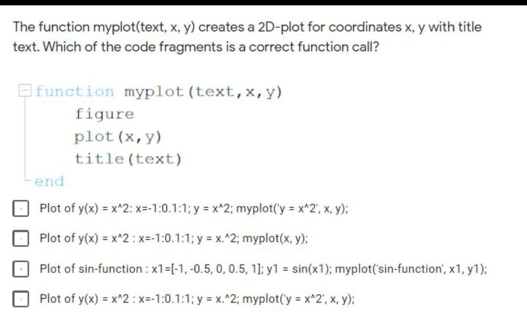 Solved The function myplot(text, x, y) creates a 2D-plot for | Chegg.com