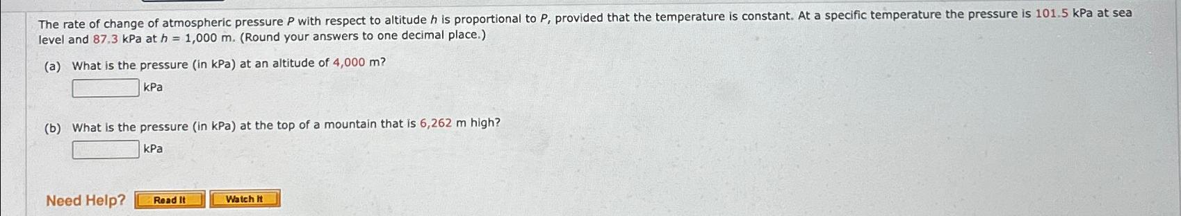 Solved Level And 87,3kpa At H=1,000m. (round Your Answers To 