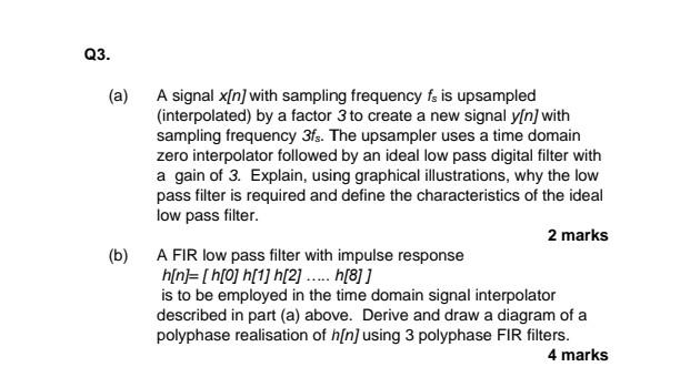 Q3. (a) A signal x[n] with sampling frequency fs is | Chegg.com