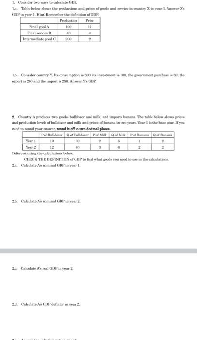 Solved 1. Consider Two Ways To Calculate GDP. 1.a. Tahle | Chegg.com