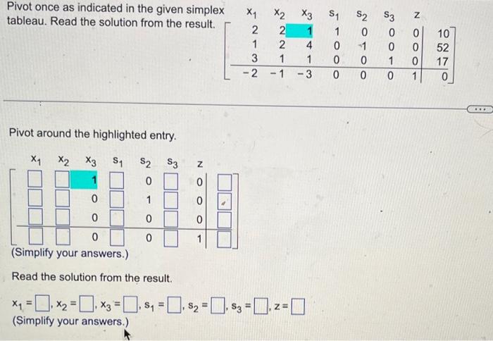 Solved Pivot once as indicated in the given simplex | Chegg.com