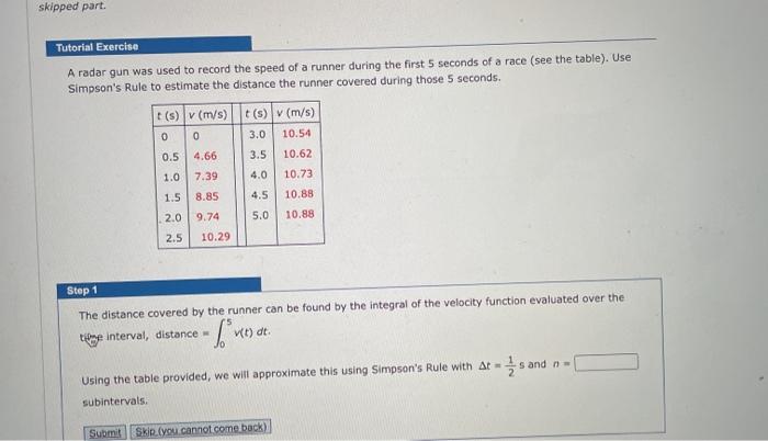 Solved skipped part. Tutorial Exercise A radar gun was used | Chegg.com
