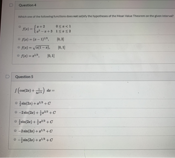Solved D Question 4 Which one of the following functions | Chegg.com