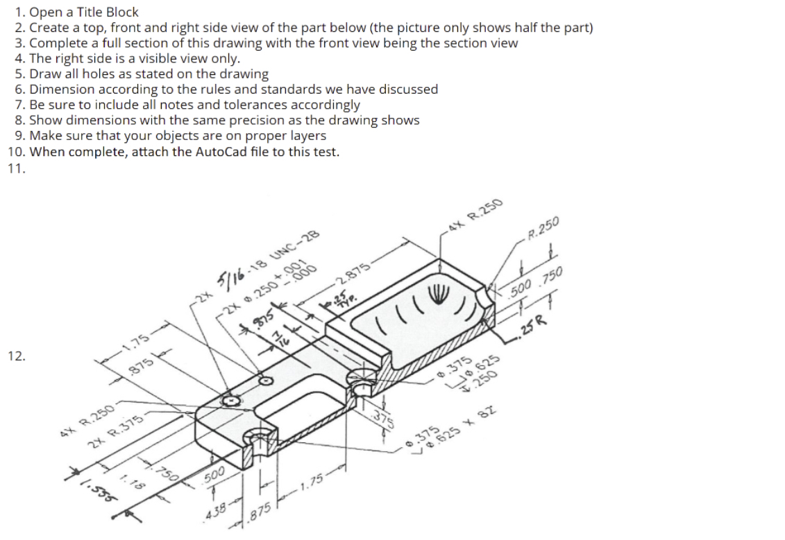 Solved Create a top, front and right side view of the part | Chegg.com