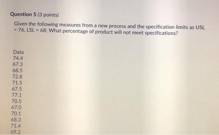 Solved Question 5 (3 points) Given the following measures | Chegg.com