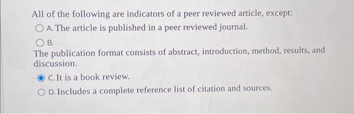 Solved All of the following are indicators of a peer | Chegg.com