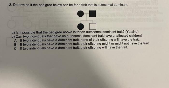 Solved 2. Determine if the pedigree below can be for a trait | Chegg.com
