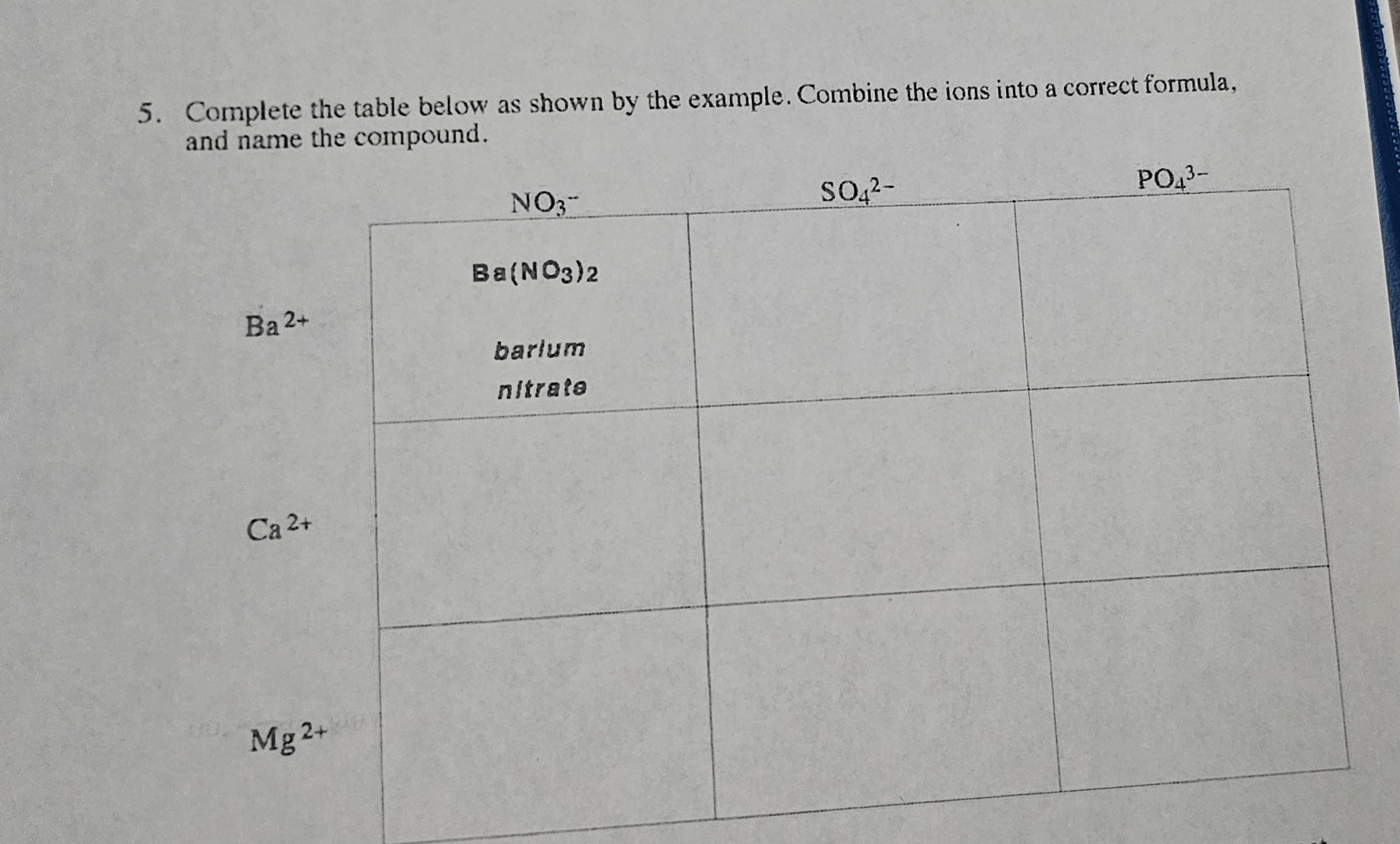Solved Complete the table below as shown by the example. | Chegg.com