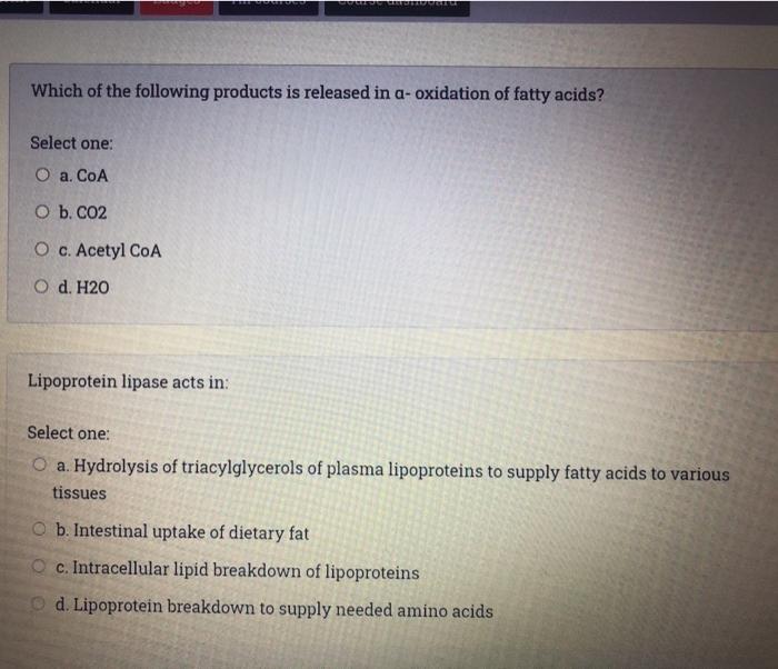 Solved Which of the following products is released in a- | Chegg.com