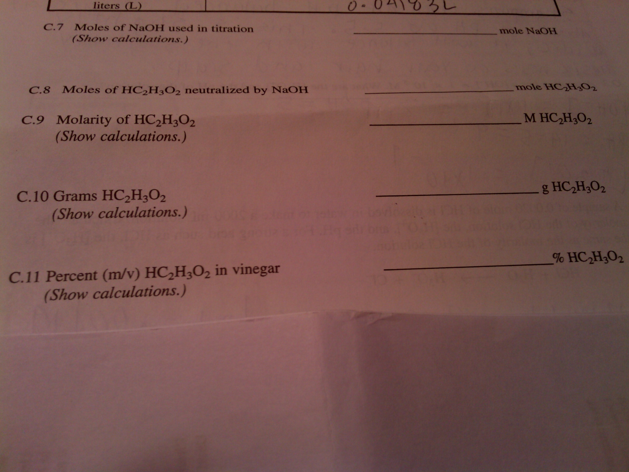 Solved Moles of NaOH used in titration mole NaOH Moles of