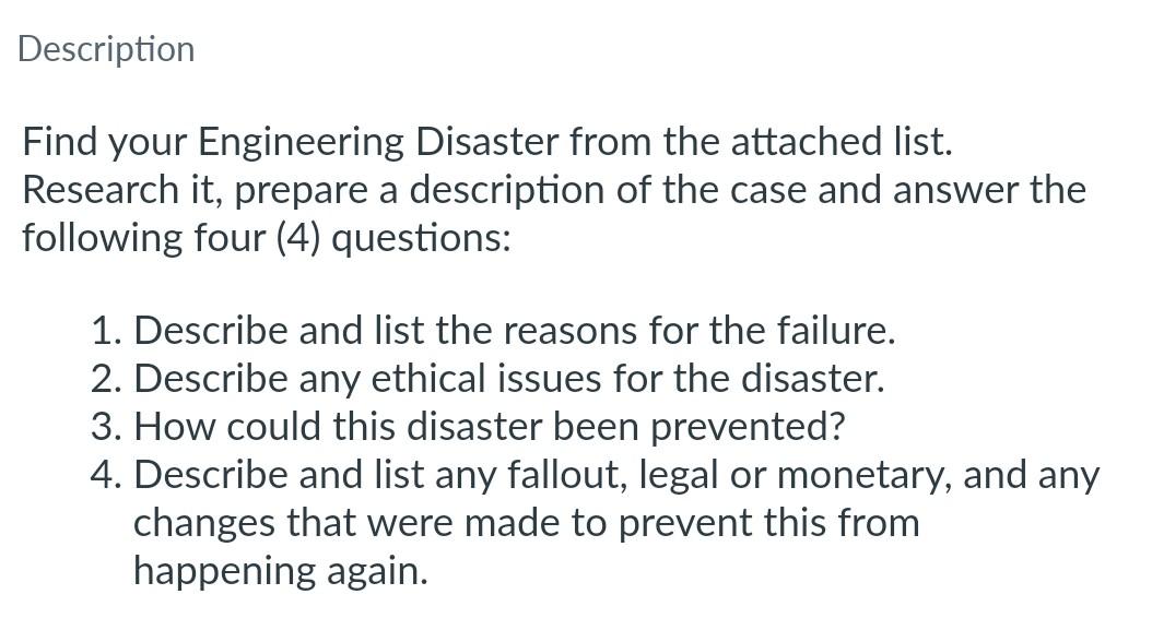 Solved Find Your Engineering Disaster From The Attached | Chegg.com