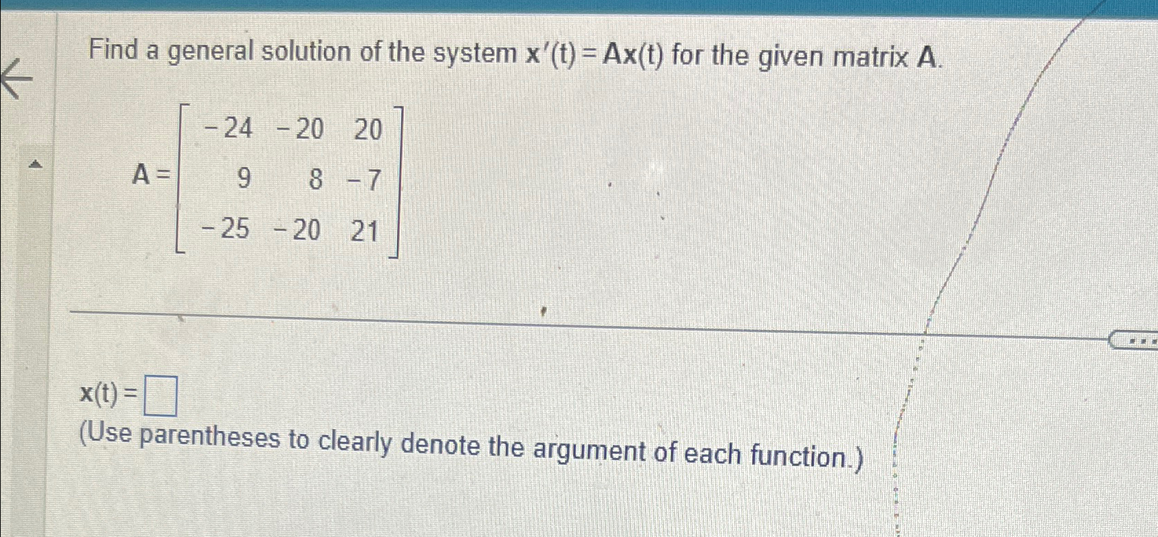 Solved Find a general solution of the system x'(t)=Ax(t) | Chegg.com