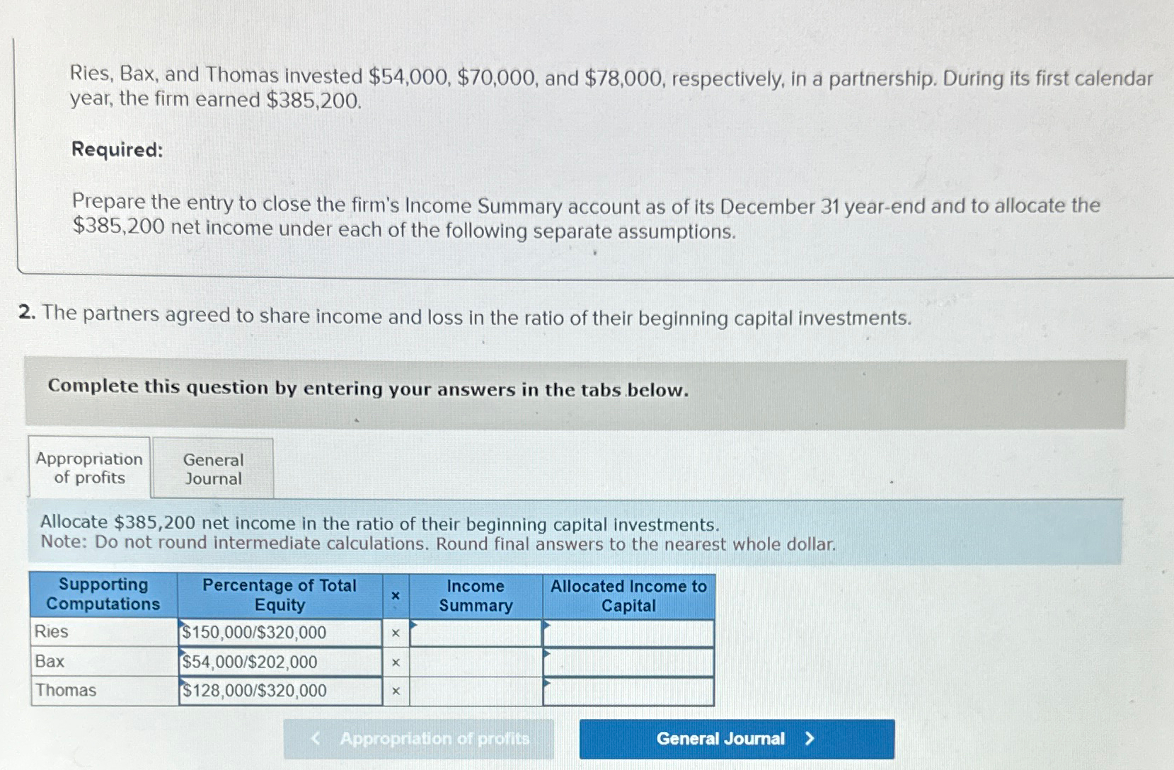 Solved Ries, Bax, and Thomas invested $54,000,$70,000, ﻿and | Chegg.com