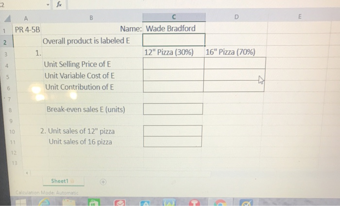 Solved Ee 4 5 P 151 Pe 4 5b Sales Mix And Break Even Ana Chegg Com