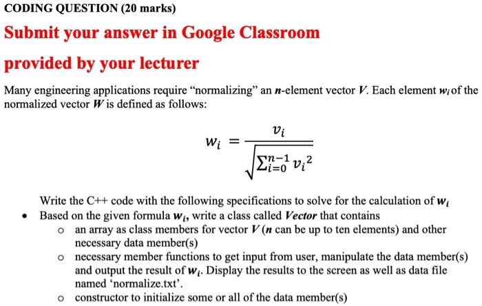 Solved CODING QUESTION (20 marks) Submit your answer in | Chegg.com
