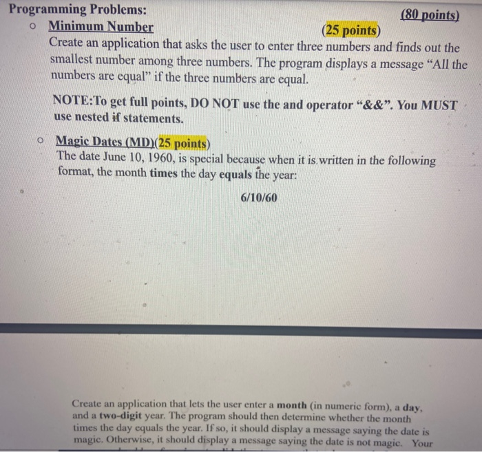 Solved Programming Problems: (80 points) o Minimum Number | Chegg.com