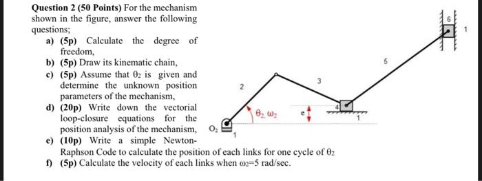 Solved Question 2 (50 Points) For The Mechanism Shown In The | Chegg.com