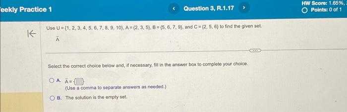 Solved Use U={1,2,3,4,5,6,7,8,9,10},A={2,3,5},B={5,6,7,9}, | Chegg.com