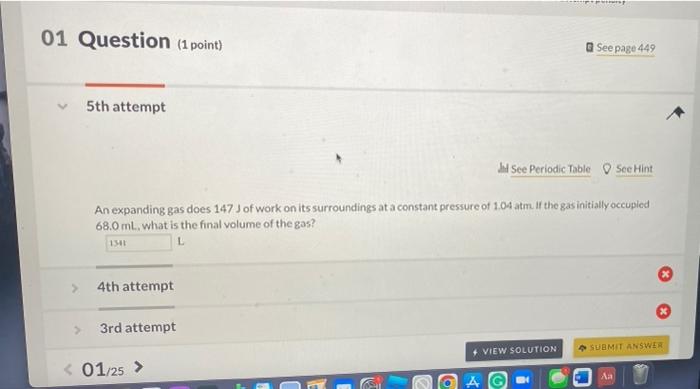 Solved 01 Question (1 point) See page 449 5th attempt Jual | Chegg.com