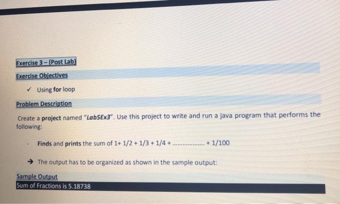 Solved Exercise 3 - (Post Lab) Exercise Objectives Using for | Chegg.com