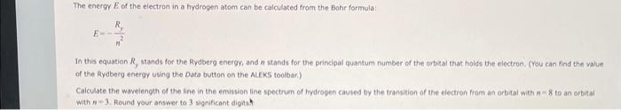 Solved E=−n2Ry In this equation Ry stands for the Rydberg | Chegg.com