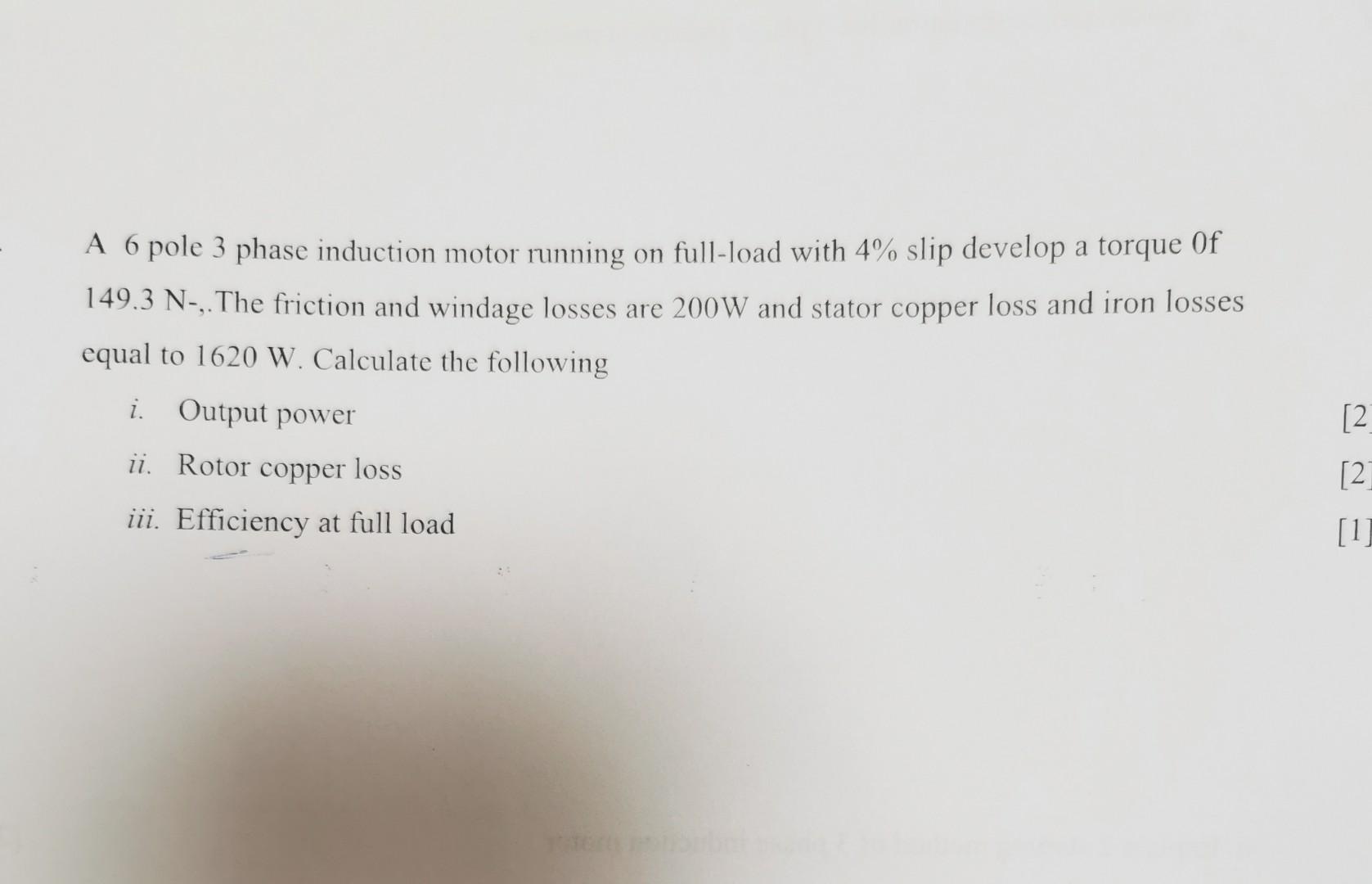 Solved A 6 pole 3 phase induction motor running on full-load | Chegg.com