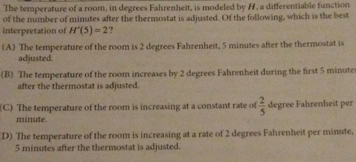 Solved The temperature of a room, in degrees Fahrenheit, is | Chegg.com