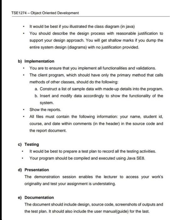 TSE1274 - Object Oriented Development 3. Case Study | Chegg.com