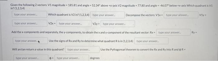 Given The Following 2 Vectors V1 Magnitude 185 81 Chegg Com