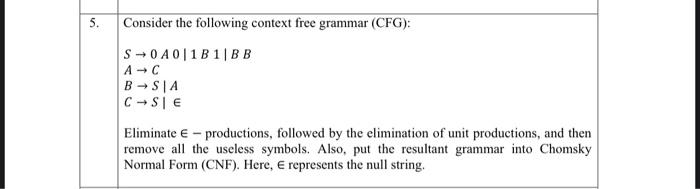 Solved 5. Consider the following context free grammar (CFG): | Chegg.com