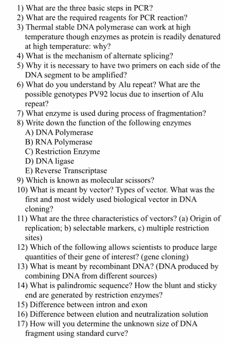 Solved 1) What are the three basic steps in PCR? 2) What are | Chegg.com