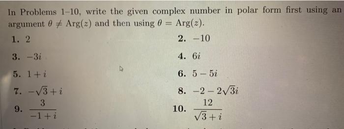 Solved In Problems 1−10, write the given complex number in | Chegg.com